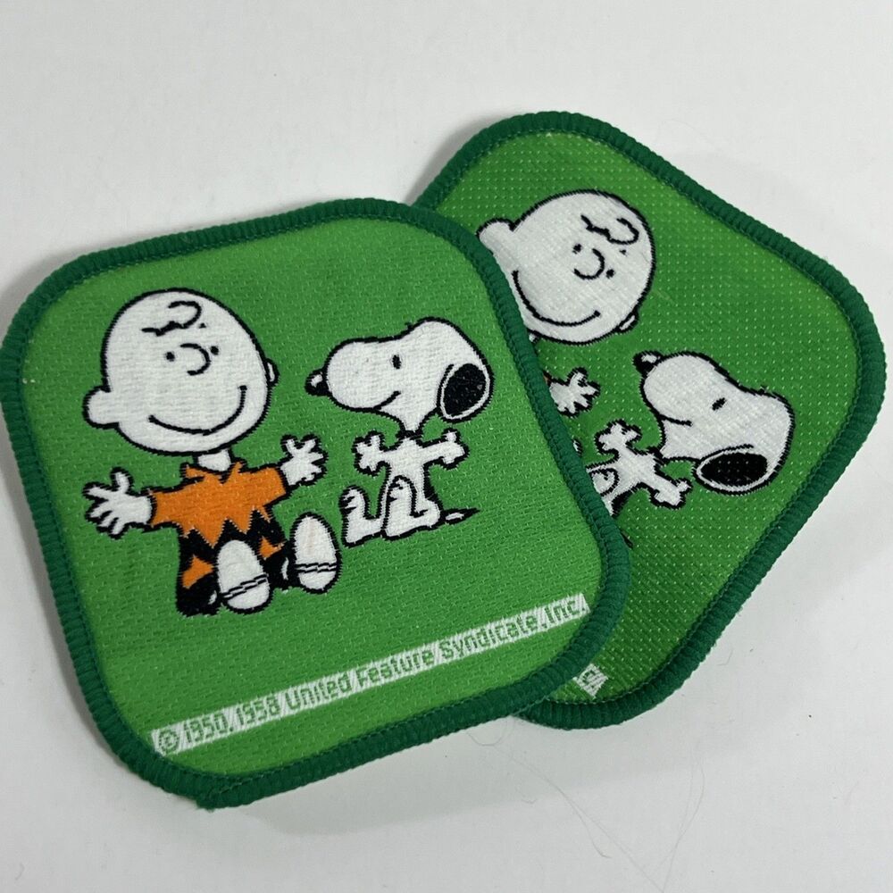 Vintage 1970s Peanuts Charlie Brown & Snoopy Woven Vinyl Sew-on 3" Green Patch
